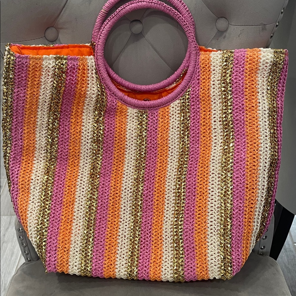Shiraleah Pink and Orange Striped Tote